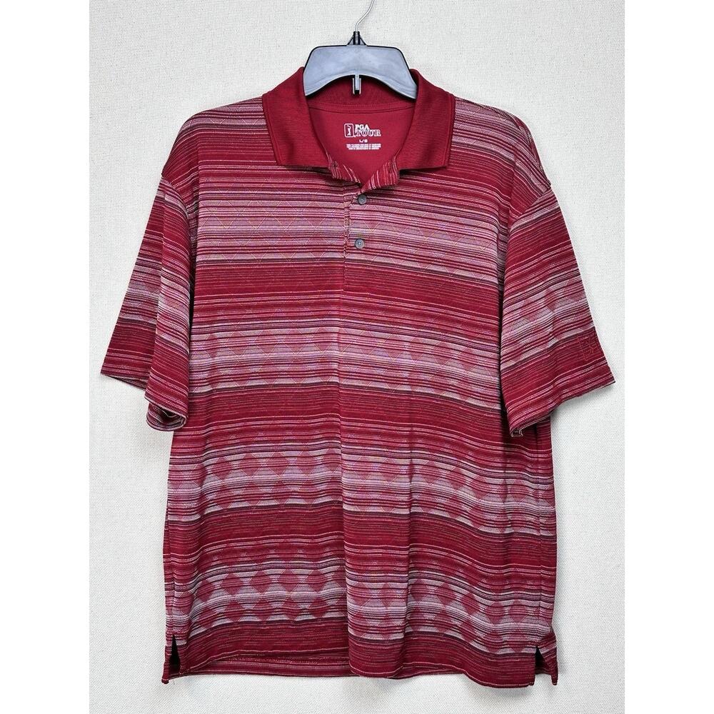 PGA Tour Red Graphic Striped Short Sleeve‎ Golf Polo Men's Large